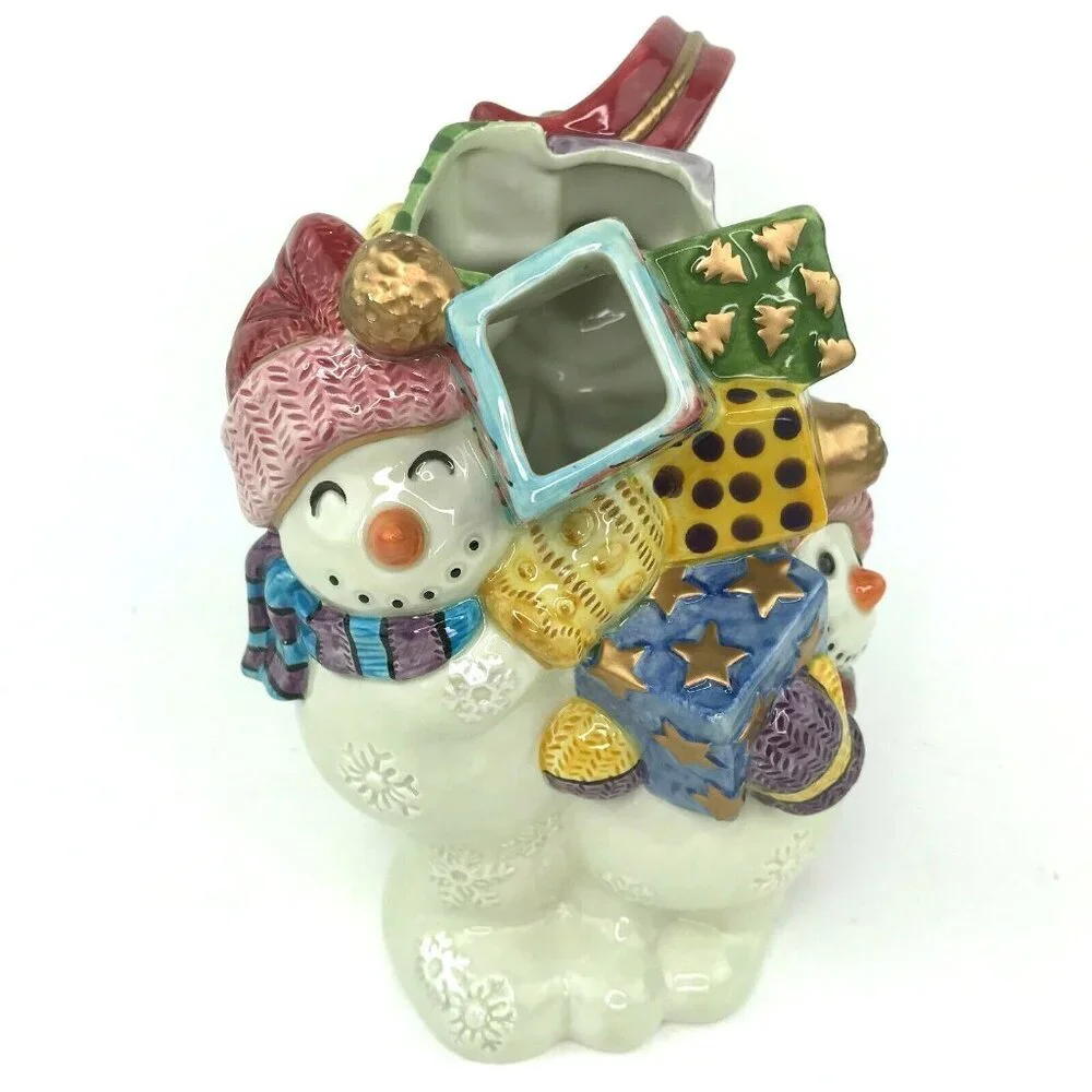 Vtg 1995 Fitz and Floyd Frosty Folks Pitcher Snowman Christmas Presents w/ Box